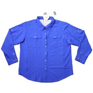 DK Mens XXL Royal Blue Long Sleeve Vented Fishing Shirt Roll Tab Button Down